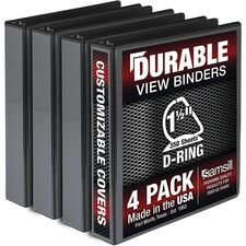 Samsill Ring Binder 1.50" Ring(s) - Fastener(s): D-Ring - Black - Durable, Clear Overlay - 4 Pack