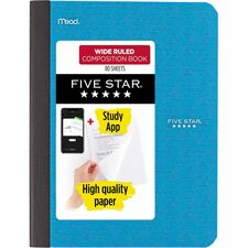 Mead Wide Ruled Composition Book 80 Sheets - Sewn - Wide Ruled Margin - 7 1/2" x 9 3/4" Sheet Size - Assorted Plastic Cover - Double Sided Sheet, Durable, Smooth, Snag Resistant - 1 Each