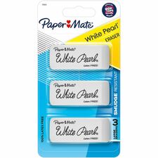 Paper Mate Latex-free White Pearl Eraser White - 3 / Pack - Latex-free, Smudge Resistant