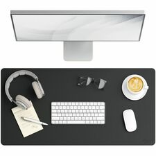 Smead Waterproof Desk Pad Rectangular - 15.7" Width x 31.50000" Depth - Faux Suede Backing - Vegan Leather - Charcoal