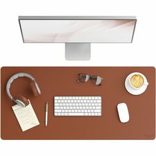 Smead Waterproof Desk Pad Rectangular - 17" Width x 36" Depth - Faux Suede Backing - Vegan Leather - Saddle