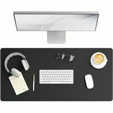Smead Waterproof Desk Pad Rectangular - 17" Width x 36" Depth - Faux Suede Backing - Vegan Leather - Charcoal