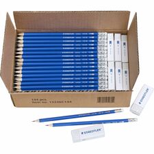 Staedtler Norica Pencils & Erasers Class Pack, 144ct Black Lead - HB/#2 - Fine Point - Wood Barrel - 144 / Box
