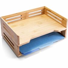 Officemate Bamboo Stackable Side Load Letter Tray, 2pk 7.25" Height x 13.50" Width x 9.50" Depth - Stackable - Sturdy, Side-loading, Stackable, Durable, Desk Space - Lacquer - Natural Wood Grain - Bamboo - 2 / Pack