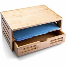 Officemate Bamboo Organizer with Drawer Horizontal - 6.30" Height x 13" Width x 8.80" Depth - Stackable - Side-loading, Stackable, Durable, Storage Drawer - Natural Wood Grain - Bamboo - 1 Each