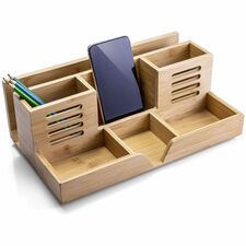 Officemate Bamboo Desk Organizer 7 Compartment(s) - 5.28" Height x 14.09" Width x 8.62" Depth - Stackable - Stackable, Durable, Portable - Natural Wood Grain - Bamboo - 1 Each