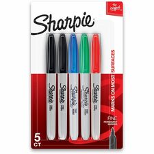Sharpie Fine Point Permanent Marker Fine Marker Point - Assorted Ink - 5 / Pack