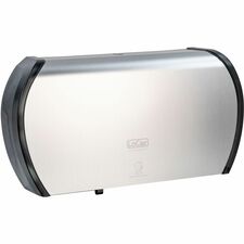 LoCor Jumbo Twin Bath Tissue Dispenser Roll Dispenser - 2 - 5.8" Height x 20.9" Width x 12.4" Depth - Stainless - Sliding Door - 1 Each