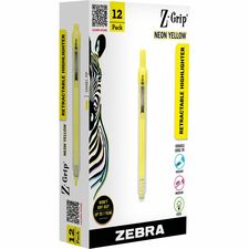 Zebra Pen Z-Grip Retractable Highlighter Chisel Marker Point - Retractable - Neon Yellow Ink - 1 Dozen