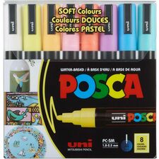 uniball&#8482; POSCA Paint Marker 1.8 mm Fine Bullet, 2.5 mm Marker Point - Erasable - Washable - White, Yellow, Apricot, Pink, Lavender, Blue, Green Ink - Water Based - 8 / Pack
