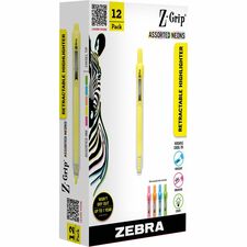 Zebra Pen Z-Grip Retractable Highlighter Chisel Marker Point - Retractable - Assorted Neon Ink - 1 Dozen