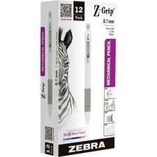 Zebra Pen Z-Grip Mechanical Pencil 0.7 mm Lead - HB/#2 - Refillable - White Barrel - 1 Dozen