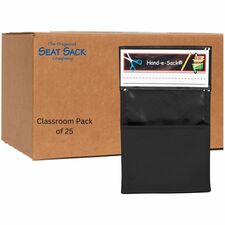 Seat Sack Hand-e-Sack Storage Pouches Desk - Interlockable, Tear Resistant, Adhesive, Storage Space - Black - 25 / Carton