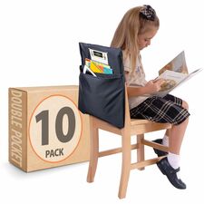 Seat Sack Classroom Pack 2-Pocket 2 Pocket(s) - 2 Compartment(s) - 15" Width x 2" Depth - Chair - Desk Space, Durable, Laminated, Expandable, Washable - Black - Poly Cotton - 10/Pack - 1 / Carton