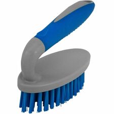 Genuine Joe Iron Handle Scrub Brush Polyethylene Terephthalate (PET) Bristle - Iron, Polypropylene, Thermoplastic Rubber (TPR) Handle - Blue, Gray - 1 Each