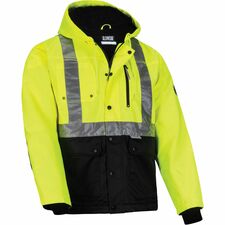Ergodyne 8275 Heavy-Duty Hi-Vis Jackets Extra Large (XL) Size - Polyester, Fleece, Polyurethane - Black, Lime