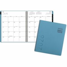 At-A-Glance Contemporary Lite Monthly Planner Monthly - 12 Month - January 2026 to December 2026 - 9" x 11" Sheet Size - 1.93" x 1.75" Block - Twin Wire - Blue - Paper - Faux Leather Cover - Monthly Planner, Dated Planning Page, Bleed Resistant Paper, Tab
