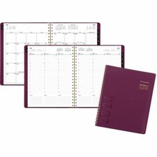 At-A-Glance Contemporary Weekly/Monthly Planner Weekly, Monthly - 12 Month - January 2026 to December 2026 - 8:00 AM to 5:30 PM - Half-hourly - Monday - Friday - 8 1/4" x 11" Sheet Size - Twin Wire - Purple - Paper - Crushed Cherry Faux Leather Cover - Bl