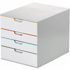 DURABLE Varicolor 4-Drawer Desktop Storage Box 4 Drawer(s) - 11.50" Height x 11.02" Width x 14.02" Depth - Desktop - Stackable - Labeling Area, Non-slip Feet, Removable Drawer, Recessed Handle - Gray - Plastic - 1 Each