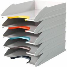DURABLE VariColor 5-Part Tray Set Vertical - 2.91" Height x 10.39" Width x 13.23" Depth - Desk - Stackable - Gray, Anthracite, Red-Orange, Gray-Blue, Opaque, Light Yellow, Platinum Gray, Blue-Green - Plastic - 1 Each