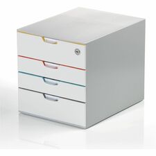 DURABLE Varicolor 4-Drawer Desktop Storage Box 4 Drawer(s) - 11" Height x 11.50" Width x 14" Depth - Stackable - Lockable, Removable Drawer, Plastic Feet, Anti-slip, Pull-out Drawer, Storage Drawer, Locking Drawer, Non-slip, Recessed Handle - Multicolor -