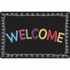 Ashley Smart Poly Original Fun Welcome Mat Classroom, Student, Floor - 15.50" Length x 23.50" Width - Welcome, Chalk Loop - Multicolor - 1 Each