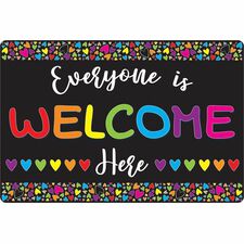 Ashley Smart Poly Original Fun Welcome Mat Classroom, Floor, Student - 15.50" Length x 23.50" Width - Everyone is Welcome Here, Hearts - Multicolor - 1 Each