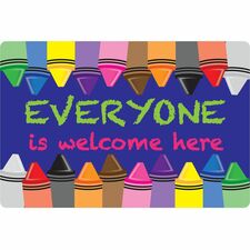 Ashley Smart Poly Original Fun Welcome Mat Classroom, Floor, Student - 15.50" Length x 23.50" Width - Everyone is Welcome Here, Crayons - Multicolor - 1 Each