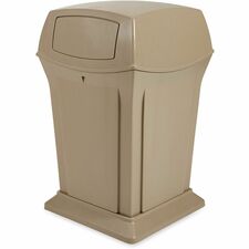 Rubbermaid Commercial Ranger Waste Container Hinged Lid - 45 gal Capacity - For Outdoor - Durable, Hinged Door, Weighted Base - 27.6" Height x 19.5" Width x 19.5" Depth - Resin, Metal - Beige - 1 Each