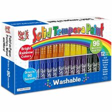 Kwik Stix Kwik Stix Tempera Paint/Paper Set Stick - Red, Orange, Yellow, Green, Light Blue, Dark Blue, Purple, Black - Washable - 96/Set - 1 Each