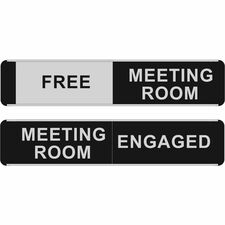 Seco Door Signs Print/Message "FREE MEETING ROOM" , "MEETING ROOM ENGAGED" - 10" Width x 2" Height - Door-mountable - Self-adhesive - Meeting, Room, Display - Aluminum, Polyvinyl Chloride (PVC) - Black, Silver - 1 Each