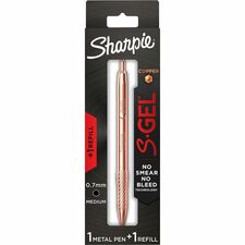 Sharpie S-Gel Pens 0.7 mm Medium Pen Point - Refillable - Black Ink - Copper Plated Brass Metal Alloy Barrel - 1 / Pack