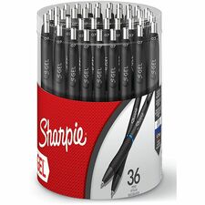 Sharpie S-Gel Pens 0.7 mm, Bullet Pen Point - Retractable - Blue Ink - Gel-based - Black Barrel - 36 / Box