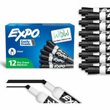 Expo Dry Erase Markers Chisel Marker Point - Erasable - Black Ink - 1 Dozen