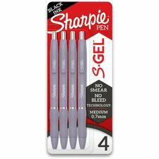 Sharpie S-Gel Pens 0.7 mm Medium Pen Point - Black Ink - Gel-based - Icy Violet Plastic Barrel - 4 / Pack