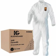 Ansell Health A40 Protection Coveralls Large - Liquid, Dry Particle Protection - Film Laminate - White - Zipper Front, Elastic Wrist & Ankle, Elastic Back, Hood, Non-skid, Breathable, Microporous, Anti-static, Disposable - 25 / Carton