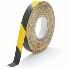 DURABLE GRIP+ Anti-Slip Tape 16.40 yd Length x 0.98" Width x 27.6 mil Thickness - Black, Yellow - Aluminum, Plastic - Abrasion Resistant, Slip Resistant - For Floor Marking, Indoor, Outdoor, Ramp, Industrial - 1 Roll