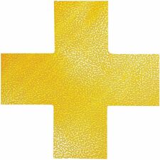 DURABLE Safety Floor Marking Shapes 5.9" Width x 5.9" Depth - Cross Shape - Abrasion Resistant, Durable, Self-adhesive, Easy Installation, Slip Resistant, Permanent Adhesive - Safety, Walking Area, Driving Area, Indoor - Plastic - Yellow - 10 / Pack