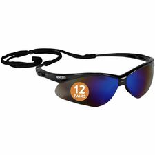 Ansell Health Nemesis Safety Glasses Universal - Eye, UVA, UVB, UVC Protection - Polycarbonate - Blue Mirror Lens - Black Frame - Flexible, Anti-slip, Sweat Resistant, Wraparound Frame, Neck Cord - 12 / Box