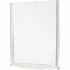 Deflecto Double-Sided Sign Holder w/Base Support 5" x 7" Media - Vertical, Portrait - 7.5" Height x 6.1" Width x 2.1" Depth - Acrylic, Plastic, Polymethyl Methacrylate (PMMA) - Clear - Top Loading, Side-loading, Double-sided, Sturdy - 1 Each
