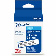 Brother Genuine P-touch TZe261 BK on WHT Label Tape, Laminated, 36mmX8m x 1 27/64" Width - White - Water Resistant - Laminated - Durable, Abrasion Resistant, Chemical Resistant, Grease Resistant, Grime Resistant, Temperature Resistant, Fade Resistant, Spl