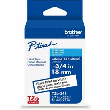 Brother Genuine P-touch TZe241 BK on WHT Label Tape, Laminated, 18mmX8m x 45/64" Width - White - Water Resistant - Laminated - Durable, Abrasion Resistant, Chemical Resistant, Grease Resistant, Grime Resistant, Temperature Resistant, Fade Resistant, Split