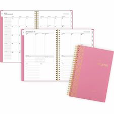 Cambridge WorkStyle Focus Planner Weekly, Monthly - 12 Month - January 2026 to December 2026 - 1 Week, 1 Month Double Page Layout - 5 1/2" x 8 1/2" Sheet Size - Twin Wire - Pink - Cosmetic Pink Poly Cover - Dated Planning Page, Notes Area, Tabbed, Durable