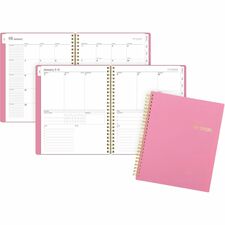 Cambridge WorkStyle Focus Planner Weekly, Monthly - 12 Month - January 2026 to December 2026 - 1 Week, 1 Month Double Page Layout - 7" x 8 3/4" Sheet Size - Twin Wire - Pink - Cosmetic Pink Poly Cover - Dated Planning Page, Notes Area, Tabbed, Durable Cov