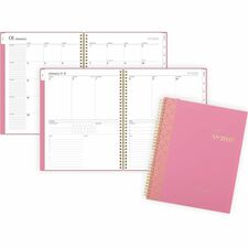 Cambridge WorkStyle Focus Planner Weekly, Monthly - 12 Month - January 2026 to December 2026 - 1 Week, 1 Month Double Page Layout - Letter - 8 1/2" x 11" Sheet Size - Twin Wire - Pink - Cosmetic Pink Poly Cover - Dated Planning Page, Notes Area, Tabbed, D