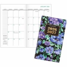 At-A-Glance Badge Floral Two-Year Monthly Planner Pocket - Monthly - 24 Month - January 2026 to December 2026 - 1 Month Double Page Layout - 3 1/2" x 6" Sheet Size - 1" x 0.81" Block - Stapled - Badge Floral - Paper - Dated Planning Page, Bleed Resistant