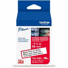 Brother Genuine P-touch TZeS261 BK on WHT Label Tape, Strong Adhesive Lam., 36mmX8m x 1 27/64" Width - White - Water Resistant - Laminated - Durable, Abrasion Resistant, Chemical Resistant, Grease Resistant, Grime Resistant, Temperature Resistant, Fade Re