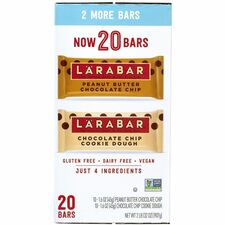 Green Rabbit LARABAR Choc. Chip Variety Pack Gluten-free, Dairy-free, Individually Wrapped - Peanut Butter Chocolate Chip, Chocolate Chip Cookie Dough - 20 / Carton