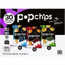 Green Rabbit Popchips Variety Pack No Artificial Flavor, Cholesterol-free, Preservative-free, Trans Fat Free, Gluten-free, No Artificial Color - Barbeque, Sour Cream & Onion, Sea Salt - 0.80 oz - 30 / Carton