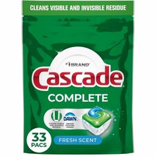 Cascade Complete ActionPacs For Dishwasher, Dish - Pod - Recommended For: Grease Remover, Grime Remover, Food Remover, Residue Remover - Phosphate-free - Green - 33 / Bag